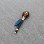 Hummingbird Rattle Decorated with Beads, Domestic Feather and Peruvian Turquoise | Shamanic Rattle from Peru | Handle made of Madera Negra