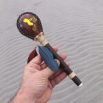 Hummingbird Rattle Decorated with Beads, Domestic Feather and Peruvian Turquoise | Shamanic Rattle from Peru | Handle made of Madera Negra