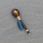 Hummingbird Rattle Decorated with Beads, Domestic Feather and Peruvian Turquoise | Shamanic Rattle from Peru | Handle made of Madera Negra