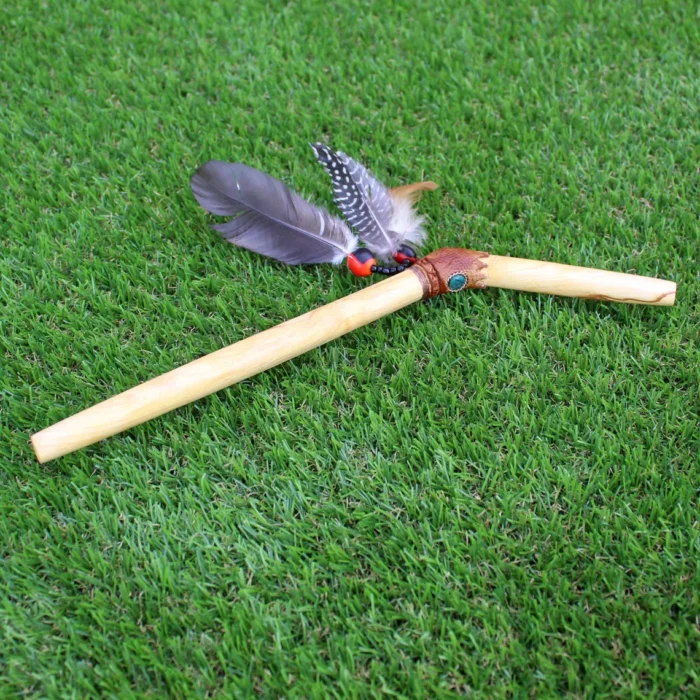 Palo Santo Tepi Applicator | Decorated with Peruvian Turquoise and Domestic Feather