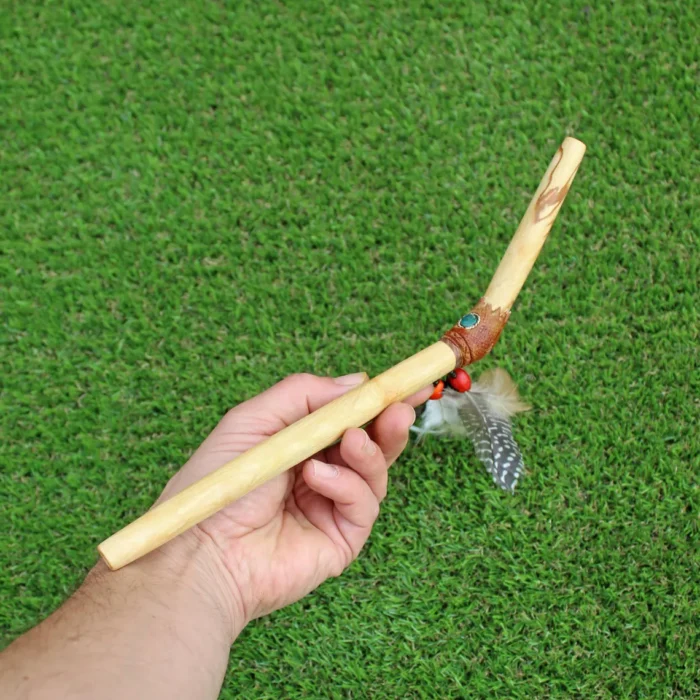 Palo Santo Tepi Applicator | Decorated with Peruvian Turquoise and Domestic Feather