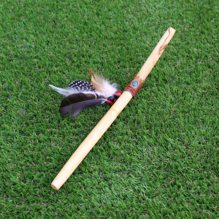 Palo Santo Tepi Applicator | Decorated with Peruvian Turquoise and Domestic Feather