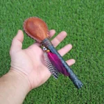 Snake Figure Shamanic Rattle ( Maracas ) from Peru | Handle part made of Machu Picchu Stone | Decorated with Domestic Feather