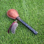 Snake Figure Shamanic Rattle ( Maracas ) from Peru | Handle part made of Machu Picchu Stone | Decorated with Domestic Feather