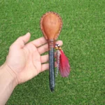 Condor Figure Shamanic Rattle | Handle part made of Machu Picchu Stone | Decorated with Domestic Feather | Peruvian Musical Instruments