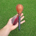 Condor Figure Shamanic Rattle | Handle part made of Machu Picchu Stone | Decorated with Domestic Feather | Peruvian Musical Instruments