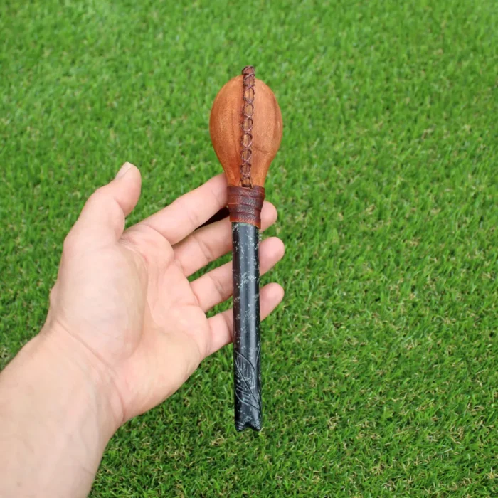 For Heart Chakra Shamanic Rattle | Handle part made of Machu Picchu Stone | Decorated with Domestic Feather | Peruvian Musical Instruments