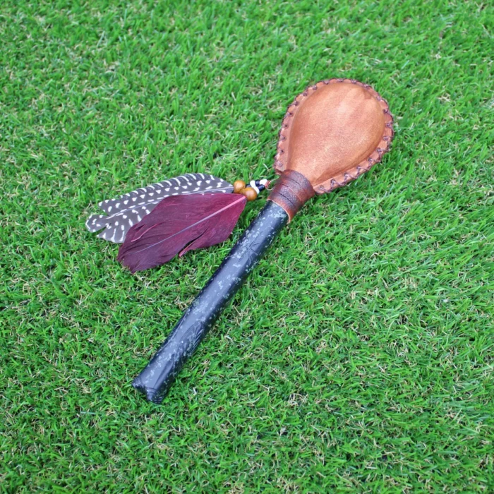 For Heart Chakra Shamanic Rattle | Handle part made of Machu Picchu Stone | Decorated with Domestic Feather | Peruvian Musical Instruments