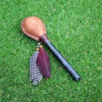 For Heart Chakra Shamanic Rattle | Handle part made of Machu Picchu Stone | Decorated with Domestic Feather | Peruvian Musical Instruments