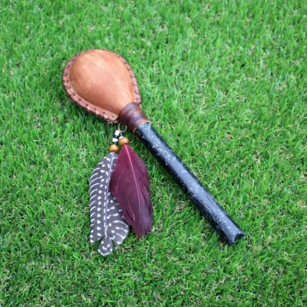 For Heart Chakra Shamanic Rattle | Handle part made of Machu Picchu Stone | Decorated with Domestic Feather | Peruvian Musical Instruments