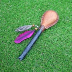 For Solar Plexus Shamanic Rattle | Handle part made of Machu Picchu Stone | Decorated with Domestic Feather | Peruvian Instruments
