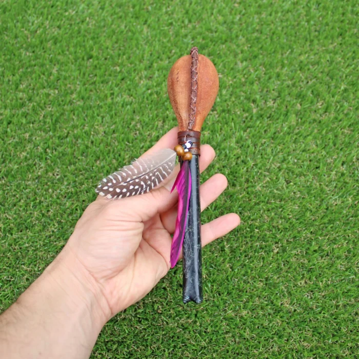 For Solar Plexus Shamanic Rattle | Handle part made of Machu Picchu Stone | Decorated with Domestic Feather | Peruvian Instruments
