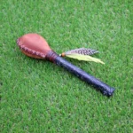 Owl Figure Shamanic Rattle | Handle part made of Machu Picchu Stone | Decorated with Domestic Feather | Peruvian Musical Instruments