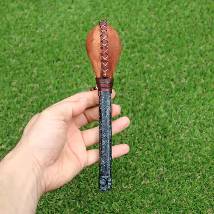 Owl Figure Shamanic Rattle | Handle part made of Machu Picchu Stone | Decorated with Domestic Feather | Peruvian Musical Instruments