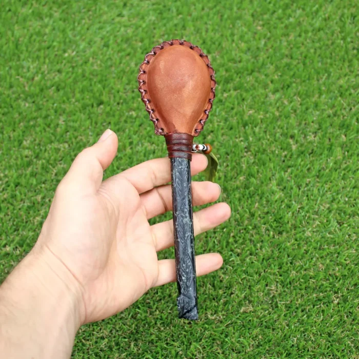 Owl Figure Shamanic Rattle | Handle part made of Machu Picchu Stone | Decorated with Domestic Feather | Peruvian Musical Instruments