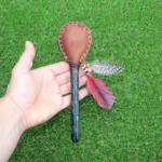 San Pedro Cactus Figure Shamanic Rattle | Handle part made of Machu Picchu Stone | Decorated with Domestic Feather | Peruvian Instruments