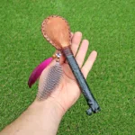 Trilogy Figure Shamanic Rattle | Handle part made of Machu Picchu Stone | Decorated with Domestic Feather | Peruvian Musical Instruments