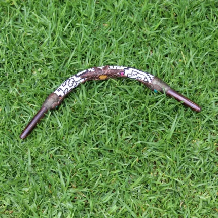 Shipibo Embroidered Tepi Applicator made of Chonta Wood | Decorated with Shipibo Embroidery, a piece of Aya Vine and Peruvian Turquoise