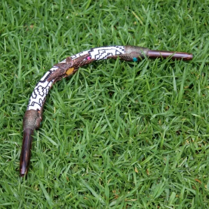 Shipibo Embroidered Tepi Applicator made of Chonta Wood | Decorated with Shipibo Embroidery, a piece of Aya Vine and Peruvian Turquoise