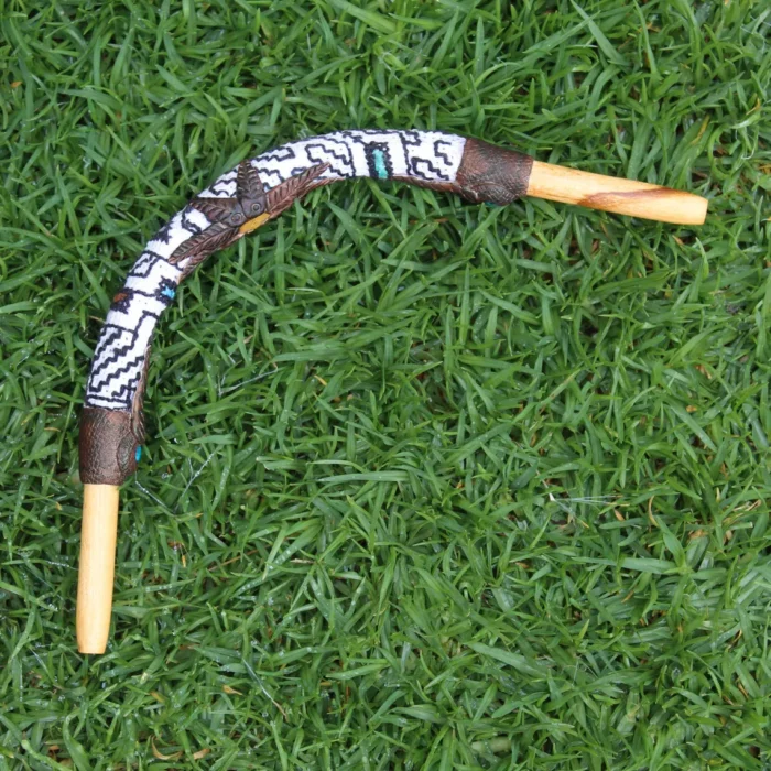 Shipibo Embroidered Tepi Applicator made of Palo Santo | Decorated with Shipibo Embroidery, a piece of Aya Vine and Peruvian Turquoise