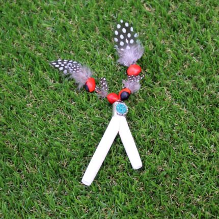 Bone Kuripe Self Applicator | Decorated with Peruvian Turquoise and Domestic Feather