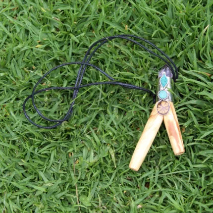 Palo Santo Necklace Kuripe Self Applicator Decorated with Amethyst, Aya Vine and Peruvian Turquoise Stone