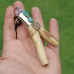 Palo Santo Necklace Kuripe Self Applicator Decorated with Amethyst, Aya Vine and Peruvian Turquoise Stone