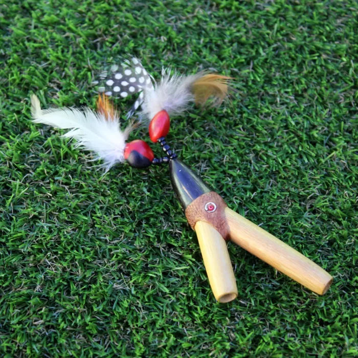 Kuripe Self Applicator | Made of Bobinsana | Decorated with Peruvian Turquoise, Aya Vine and Domestic Feather