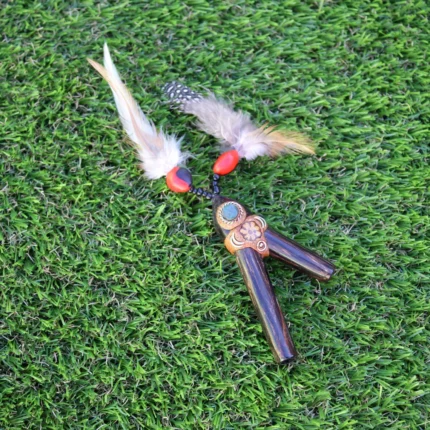 Chonta Kuripe Self Applicator | Made of Chonta | Decorated with Peruvian Turquoise, Aya Vine and Domestic Feather