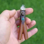 Double Nostril Kuripe Self Applicator | Made of Madera Negra | Decorated Peruvian Turquoise, Tiger Eye and Clear Quartz