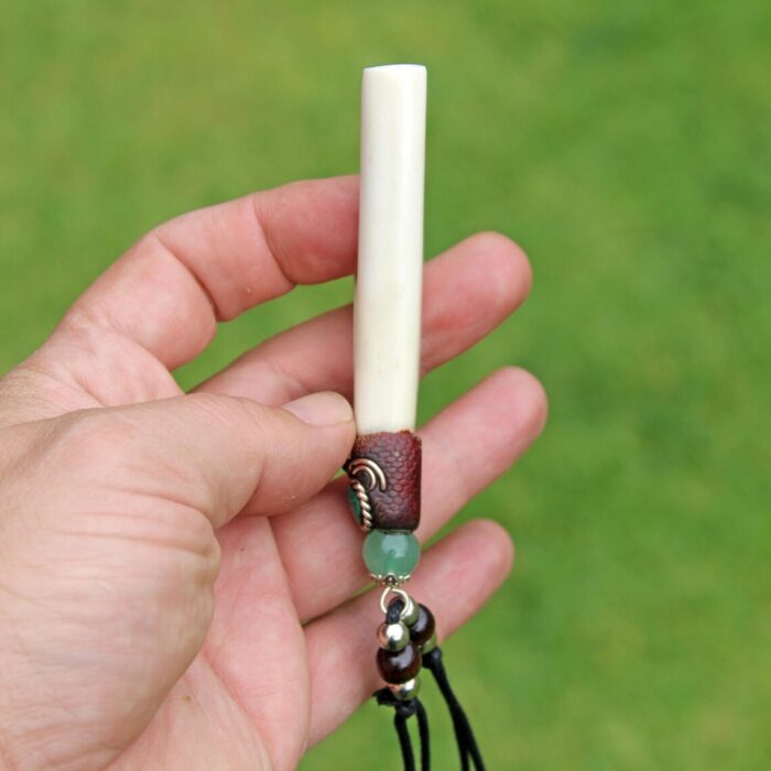 Necklace Kuripe Self Applicator | Made of Llama Bone | Decorated with Green Jade and Peruvian Turquoise