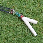 Necklace Kuripe Self Applicator | Made of Llama Bone | Decorated with Green Jade and Peruvian Turquoise
