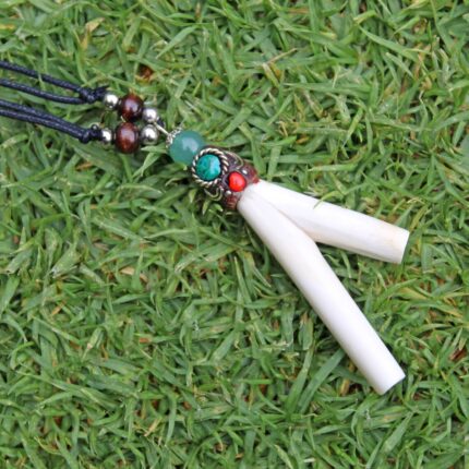 Necklace Kuripe Self Applicator | Made of Llama Bone | Decorated with Green Jade and Peruvian Turquoise