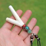 Necklace Kuripe Self Applicator | Made of Llama Bone | Decorated with Green Jade and Peruvian Turquoise