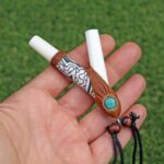 Necklace Kuripe Self Applicator made of Bone | Decorated with Amazon Wood, Peruvian Turquoise and Shipibo Fabric