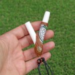 Necklace Kuripe Self Applicator made of Bone | Decorated with Amazon Wood, Peruvian Turquoise and Shipibo Fabric