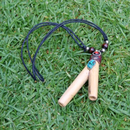 Necklace Kuripe Self Applicator | Made of Palo Santo | Decorated with Peruvian Turquoise