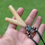 Necklace Kuripe Self Applicator | Made of Palo Santo | Decorated with Smoky Quartz and Peruvian Turquoise
