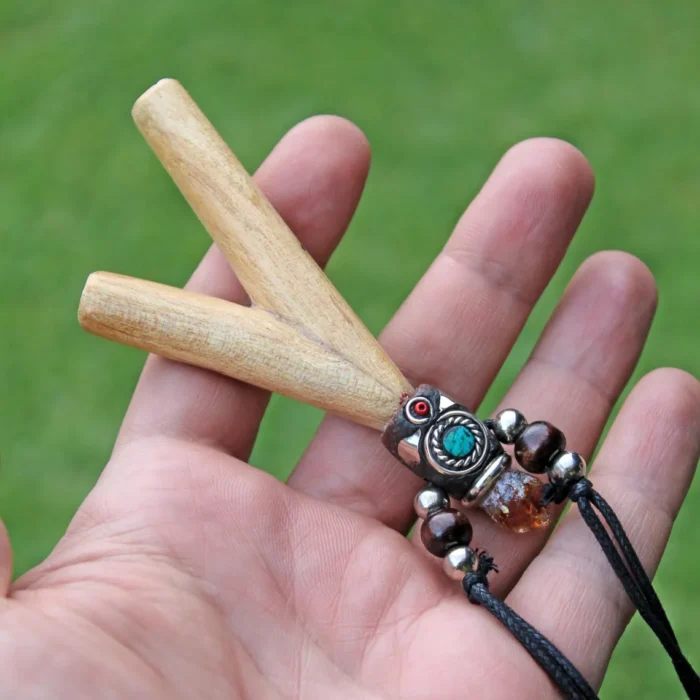 Necklace Kuripe Self Applicator | Made of Palo Santo | Decorated with Smoky Quartz and Peruvian Turquoise