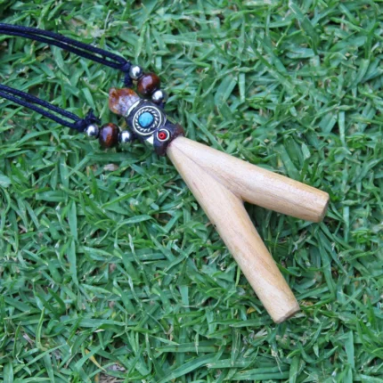 Necklace Kuripe Self Applicator | Made of Palo Santo | Decorated with Smoky Quartz and Peruvian Turquoise