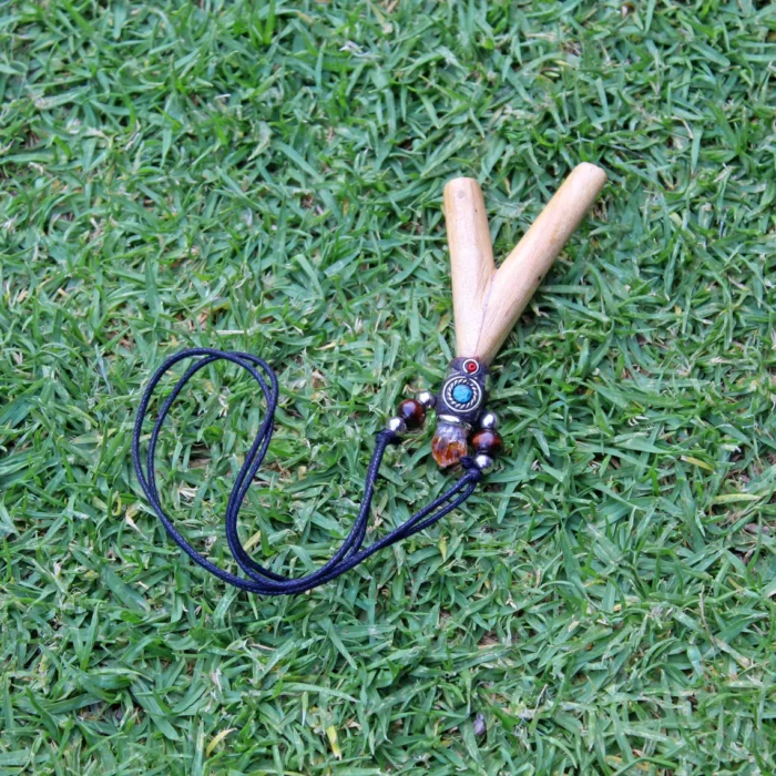 Necklace Kuripe Self Applicator | Made of Palo Santo | Decorated with Smoky Quartz and Peruvian Turquoise