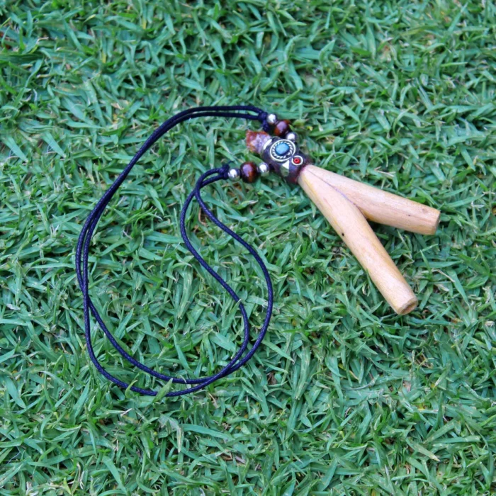 Necklace Kuripe Self Applicator | Made of Palo Santo | Decorated with Smoky Quartz and Peruvian Turquoise