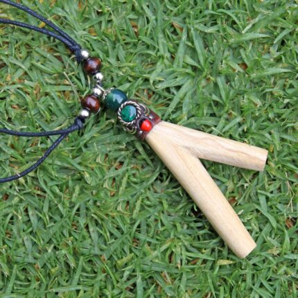 Necklace Kuripe Self Applicator | Made of Palo Santo | Decorated with Green Jade and Peruvian Turquoise