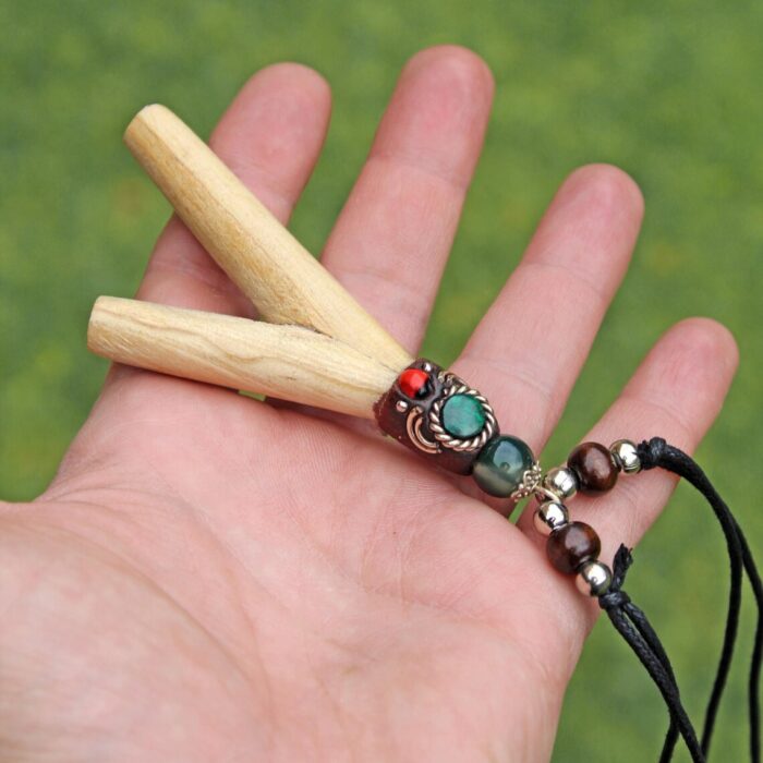 Necklace Kuripe Self Applicator | Made of Palo Santo | Decorated with Green Jade and Peruvian Turquoise