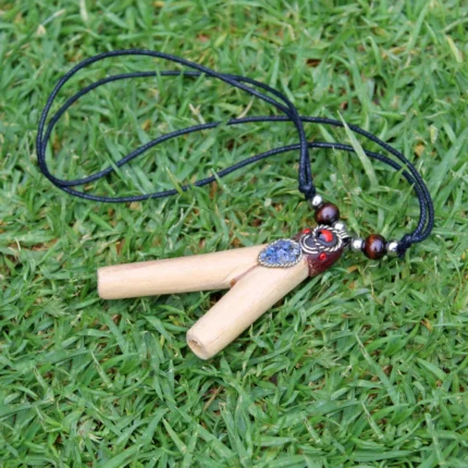 Necklace Kuripe Self Applicator | Made of Palo Santo | Decorated with Lapis Lazuli