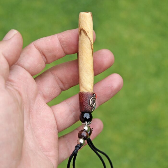 Necklace Kuripe Self Applicator | Made of Palo Santo | Decorated with Obsidian and Peruvian Turquoise