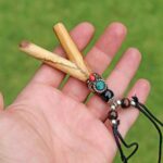 Necklace Kuripe Self Applicator | Made of Palo Santo | Decorated with Obsidian and Peruvian Turquoise