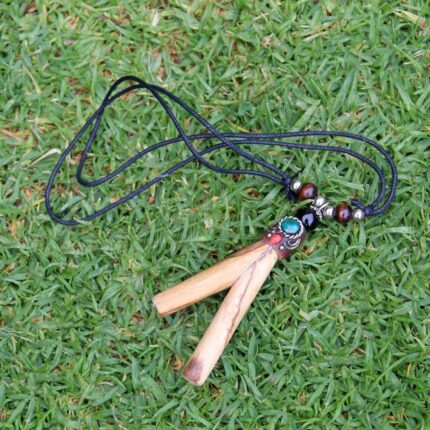 Necklace Kuripe Self Applicator | Made of Palo Santo | Decorated with Obsidian and Peruvian Turquoise