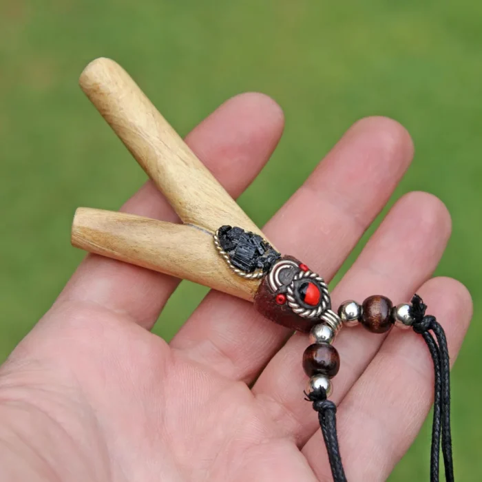 Necklace Kuripe Self Applicator | Made of Palo Santo | Decorated with Black Tourmaline