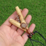 Palo Santo Necklace Kuripe Self Applicator | Decorated with Peruvian Turquoise, Domestic Feather and A piece of Aya Vine